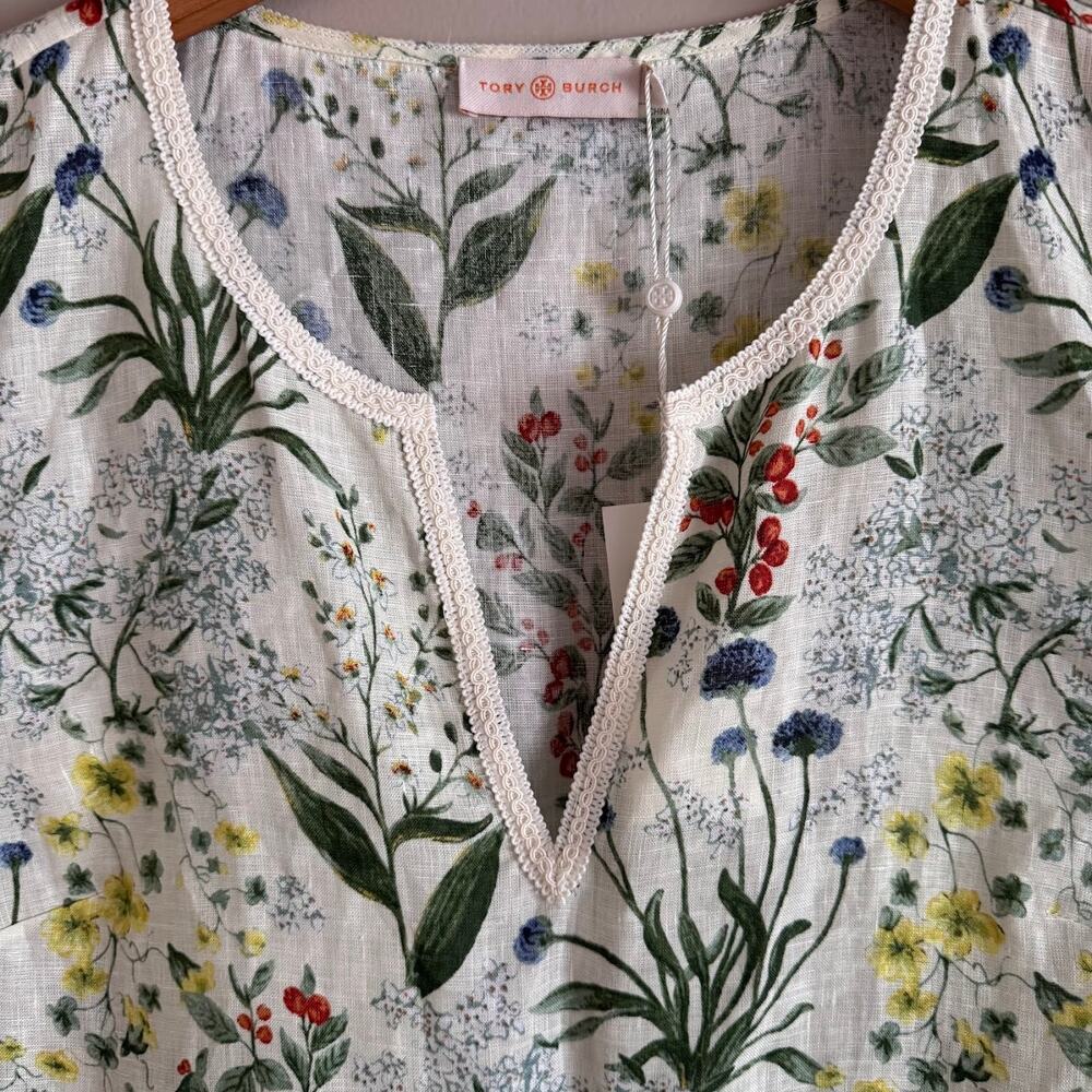 Tory Burch Botanical Print Tomino Dress Linen Coverup Size Medium $325 New - Picture 8 of 9